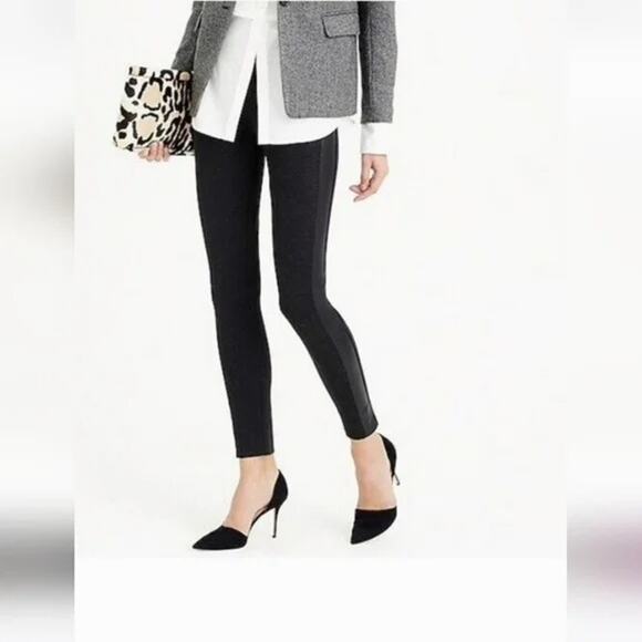 NWOT J. Crew Leather Trim Tuxedo Stripe Pixie Ponte Ankle Pants Legging 00 Black - Picture 12 of 15